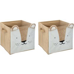 Atmosphera Opbergmand/kastmand leeuw - 2x - voor kinderen - karton/kunststof - bruin - 30 x 30 cm - Opbergmanden
