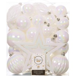 Set van 49x stuks kunststof kerstballen met ster piek parelmoer wit mix - Kerstbal