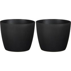 2x mica decorations plantenpot - kunststof - zwart/ribbels- d19 x h19 cm - Plantenpotten