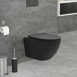 Wandhangend keramisch toilet in zwart mat 52cm lang randloos met soft-close LuxeBath