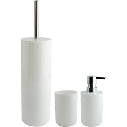 MSV Badkameraccessoire Moods - toiletborstel in houder - beker - zeeppompje - wit - kunststof - Badkameraccessoireset