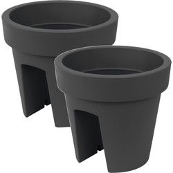 Prosperplast Balkon bloempot - 2x - antraciet grijs - D25 x H23 cm - Plantenpotten