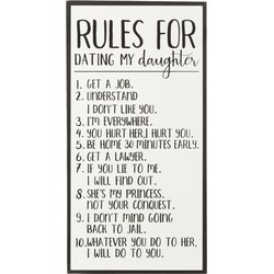 J-line - Plakkaat Rules For Dating My Daughter Hout/keramiek Wit/zwart - 32.2x3.6x62.2cm