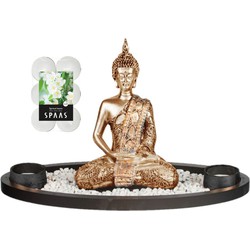 Boeddha beeld voor binnen 33 cm met 12x geurkaarsen Spiritual Jasmin - Beeldjes