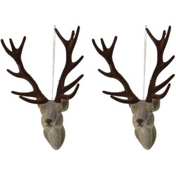 2x Kerstboomversiering hert ornamenten grijs 13 cm - Kersthangers