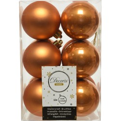 48x stuks kunststof kerstballen cognac bruin (amber) 6 cm glans/mat - Kerstbal