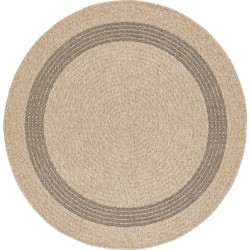  Buitenkleed - Balkon, Terras, Keuken - Rond Jute-Look Tapijt RHONDA - Beige/Zwart - Ø 100 cm 