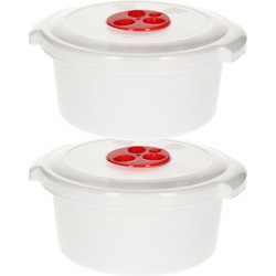 Plastic Forte Magnetronschaal - 2x - deksel/ventiel - 500 ml - wit - kunststof - BPA vrij - Magnetronbakken