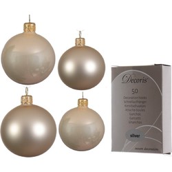 Glazen kerstballen pakket champagne glans/mat 38x stuks 4 en 6 cm inclusief haakjes - Kerstbal