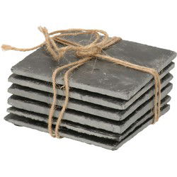 Secret de Gourmet Leisteen onderzetters - 6x stuks - 10 x 10 cm - Glazenonderzetters