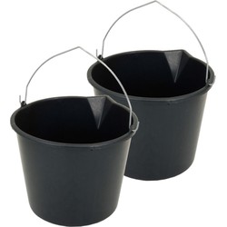 4x Stuks stevige zwarte huishoud emmer 20 liter met tuit - Emmers