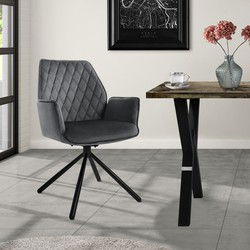 Draaibare eetkamerstoel met rugleuning en armleuningen Antraciet Keukenstoel met microvezel fluwelen bekleding ML design
