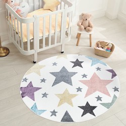 Tapijtenloods Vloerkleed Stars Rond Laagpolig Anime Kids Creme Multi- 120 CM ROND