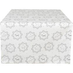 Clayre & Eef Tafelloper 50x140 cm Wit Grijs Katoen Hond