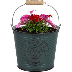 Sunnydays Emmer/plantenpot - zink - petrolblauw - D23 x H22 cm - IJzeren emmer / teil