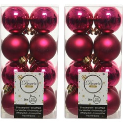 32x Kunststof kerstballen glanzend/mat bessen roze 4 cm kerstboom versiering/decoratie - Kerstbal