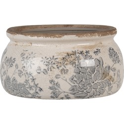 Clayre & Eef Bloempot  Ø 16x8 cm Grijs Beige Keramiek Rond Bloemen Bloempot binnen