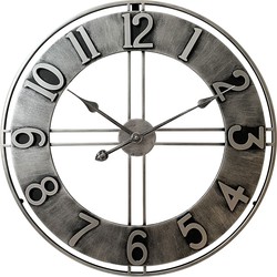 LW Collection LW Collection Wandklok Becka grijs zilver 60cm - Wandklok modern - Stil uurwerk - Industriële wandklok