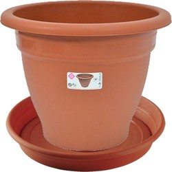 1x stuks bloempot met onderschaal terra cotta rond diameter 50 cm - Plantenpotten