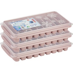 3x stuks Trays met Flessenhals ijsblokjes/ijsklontjes staafjes vormpjes 10 vakjes kunststof oud roze - IJsblokjesvormen