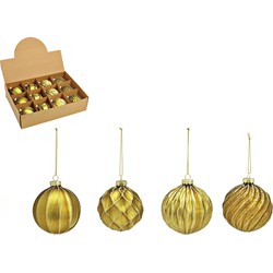 G. Wurm luxe gedecoreerde kerstballen - 12x stuks - goud - glas - 8 cm - Kerstbal