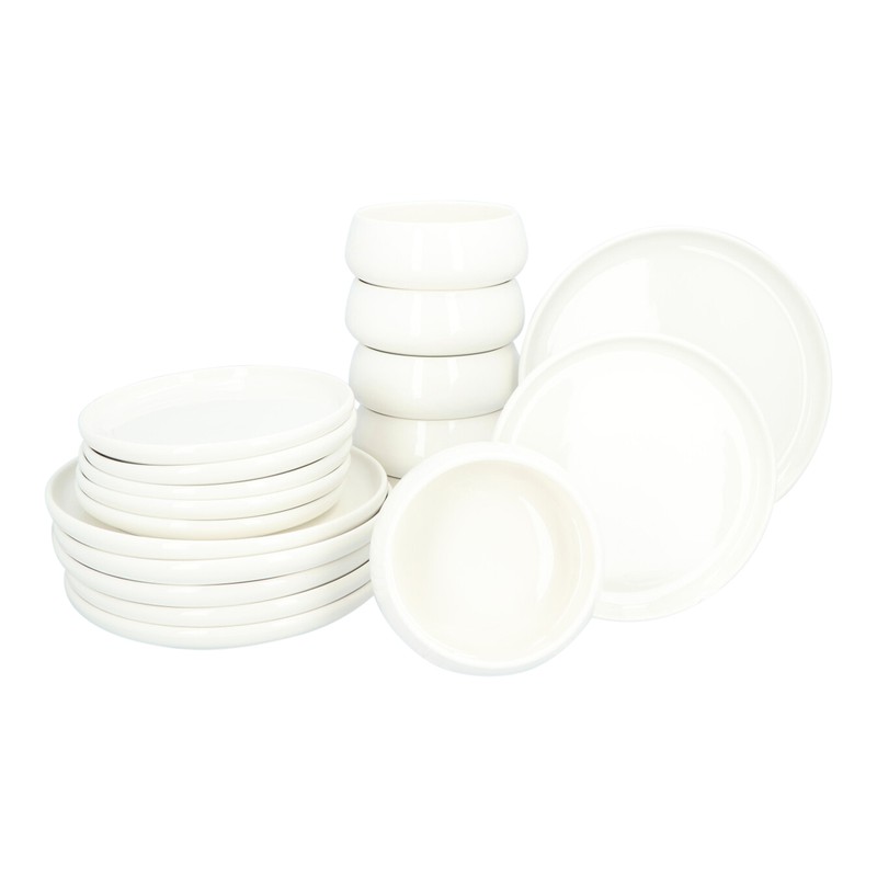 Serviesset Nora 18 delig - 6 persoons servies porselein - Wit - 