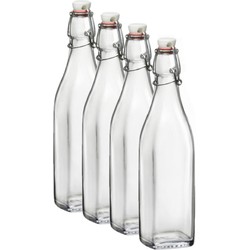 4x Limonadeflessen/waterflessen transparant 1 liter vierkant - Weckpotten