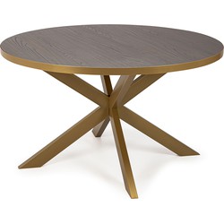 Stalux Ronde eettafel 'Daan' 148cm, kleur goud / bruin hout