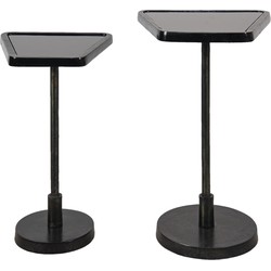 Clayre & Eef Bijzettafel Set van 2  35x35x56 cm Zwart Aluminium Glas Sidetable