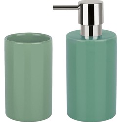Spirella Badkamer accessoires set - zeeppompje/beker - porselein - groen - Badkameraccessoireset