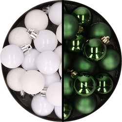 36x stuks kunststof kerstballen wit en donkergroen 3 en 4 cm - Kerstbal