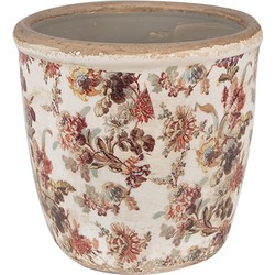 Clayre & Eef Bloempot  Ø 14x13 cm Beige Roze Keramiek Bloemen Bloempot Binnen