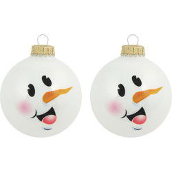 8x Glazen witte glitter kerstballen met sneeuwpop 7 cm - Kerstbal