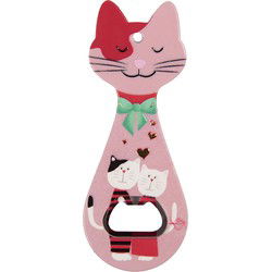 Clayre & Eef Flesopener Kat 5x14 cm Roze Keramiek