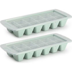 Set van 2x stuks IJsblokjes/ijsklontjes maken kunststof bakje met afsluitdeksel mintgroen 28 x 11 cm - IJsblokjesvormen