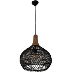 HSM Collection-Hanglamp-43x43x46-Zwart/Naturel-Rotan/Teak