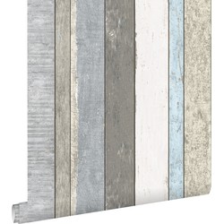 ESTAhome behang houten plankjes grijs en lichtblauw - 53 cm x 10,05 m - 138250