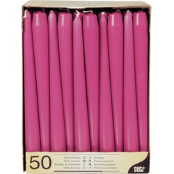 50x stuks dinerkaarsen fuchsia roze 25 cm - Dinerkaarsen