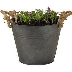Mega Collections plantenpot/bloempot Old Rope - zink - antraciet - D31 X H21 cm - IJzeren emmer / teil