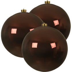 3x stuks grote kunststof kerstballen mahonie bruin 14 cm glans - Kerstbal