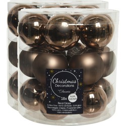 54x stuks kleine glazen kerstballen walnoot bruin 4 cm mat/glans - Kerstbal