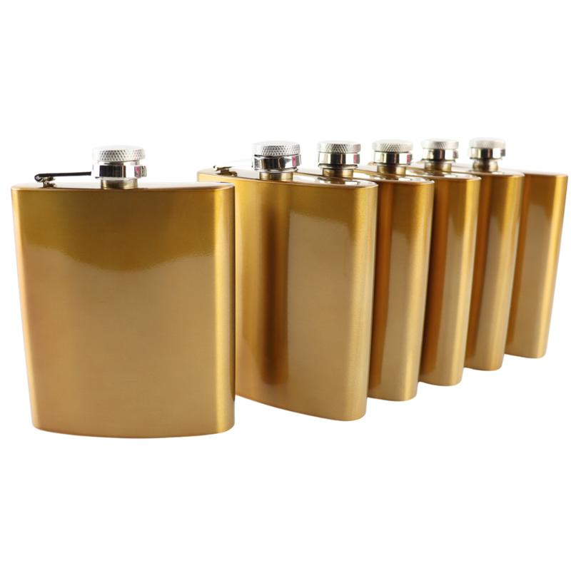 HIXA Heupfles - 6 Stuks - Flacon - Veldfles - RVS - Drinkfles - Platvink - 200ml - Goud - 