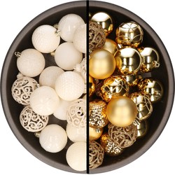 Kerstballen - 74x stuks - wol wit en goud - 6 cm - kunststof - Kerstbal