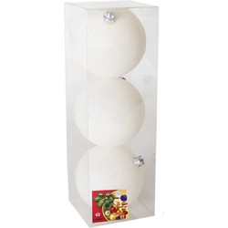 Gerimport Kerstballen - 3 stuks - winter wit - glitters - kunststof - 10cm - Kerstbal