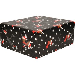 1x Rollen inpakpapier/cadeaupapier Kerst print zwart / rendier fun 250 x 70 cm luxe kwaliteit - Cadeaupapier