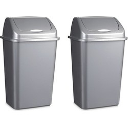Plasticforte Afvalemmer 30L - 2x - zilver - 34x27x58 cm - kunststof - Prullenbakken