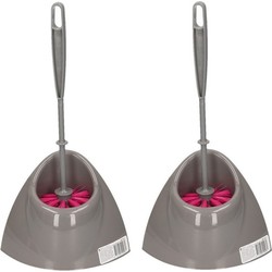 2x Wc-borstel met houder grijs/roze 32 cm - Toiletborstels