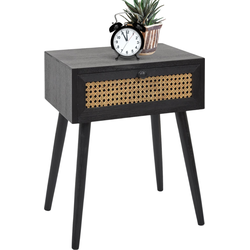 MISOU Nachtkastje - Met Lade - Rotan - Webbing - Hout - Zwart - HANNAH