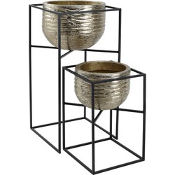 PTMD Lesley Bloempot Op Standaard - 37x36x68 cm - Set van 2 - Goud