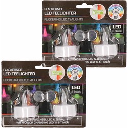 2x set van 2 stuks Led theelichtjes/waxinelichtjes gekleurd 4 cm - LED kaarsen